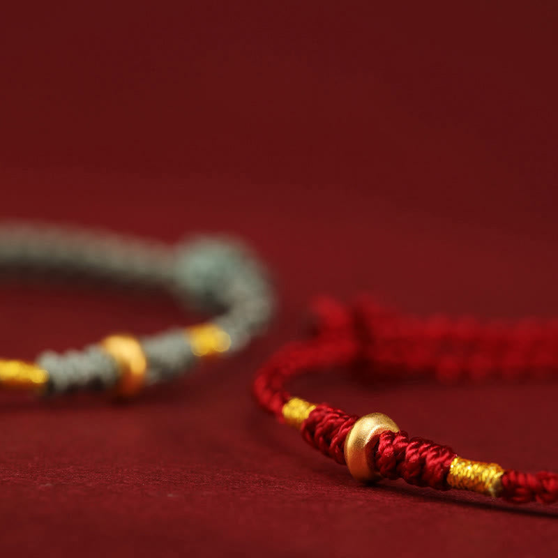 Buddha Stones 999 Gold Small Lucky Beads String Protection Luck Braided Bracelet Anklet - image 11