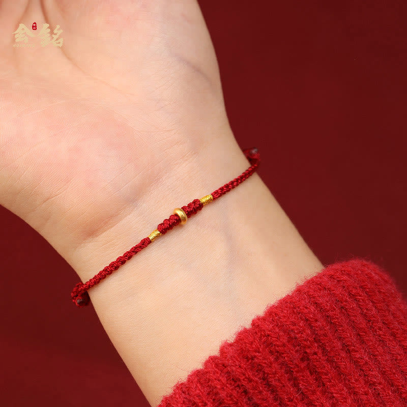 Buddha Stones 999 Gold Small Lucky Beads String Protection Luck Braided Bracelet Anklet - image 3