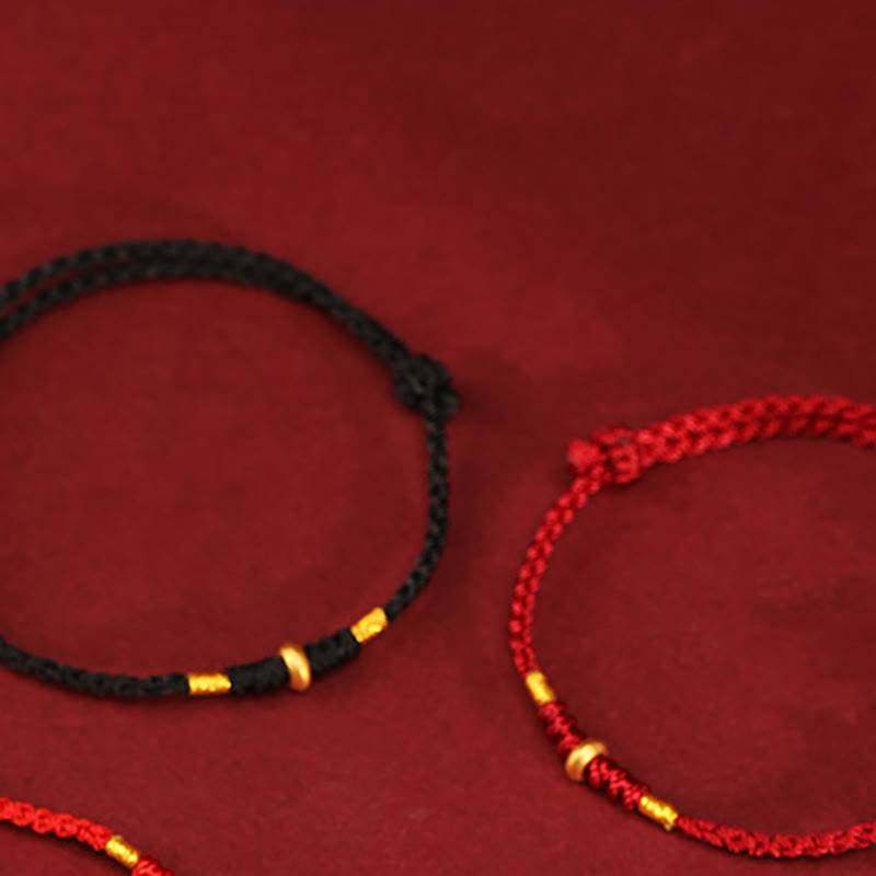 Buddha Stones 999 Gold Small Lucky Beads String Protection Luck Braided Bracelet Anklet - image 12