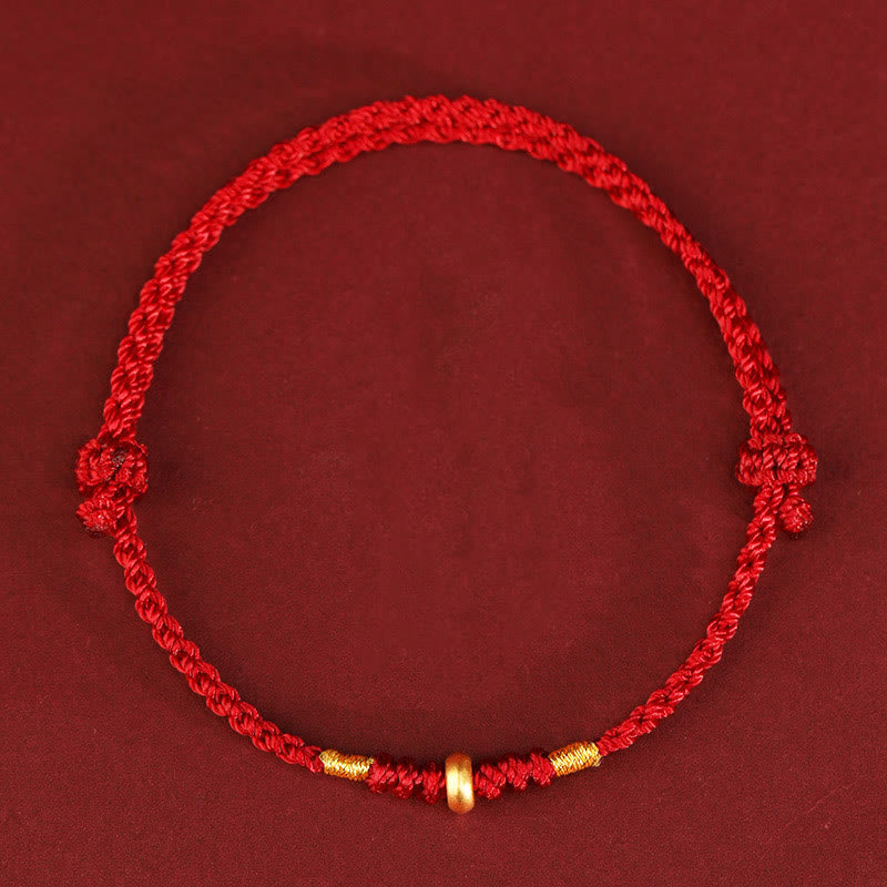 Buddha Stones 999 Gold Small Lucky Beads String Protection Luck Braided Bracelet Anklet - 999 Gold Anklet(Circumference 19-23cm) - Red Rope - image 7