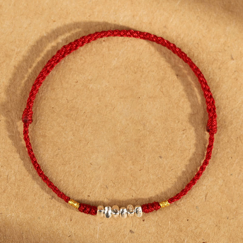 Buddha Stones 925 Sterling Silver String Protection Luck Ultra-Thin Braided Bracelet Anklet - 925 Sterling Silver Red Rope - Anklet(Circumference 19-23cm) - image 11