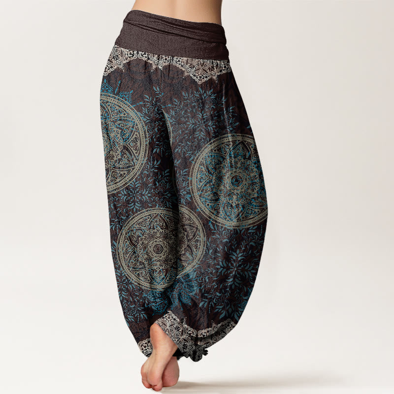 Buddha Stones Mandala Pattern Leaves Women's Elastic Waist Harem Pants - image 2