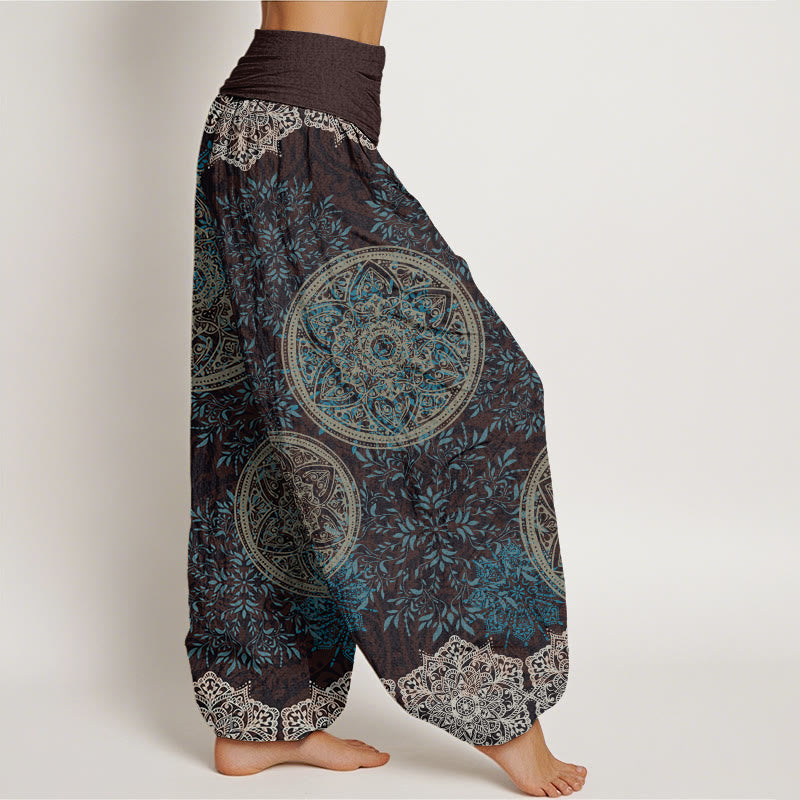 Buddha Stones Mandala Pattern Leaves Women's Elastic Waist Harem Pants - image 1