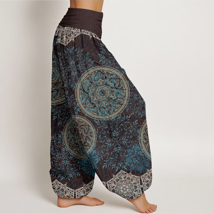 Buddha Stones Mandala Pattern Leaves Women's Elastic Waist Harem Pants - image 1