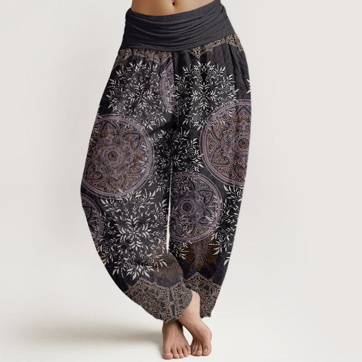 Buddha Stones Mandala Pattern Leaves Women's Elastic Waist Harem Pants - DimGray - US22，UK/AU26，EU54 (6XL) - image 7