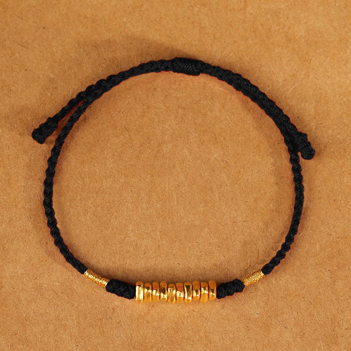 Buddha Stones 999 Gold Small Pieces String Protection Luck Ultra-Thin Braided Bracelet - Black Rope(Wrist Circumference 14-18cm - image 13