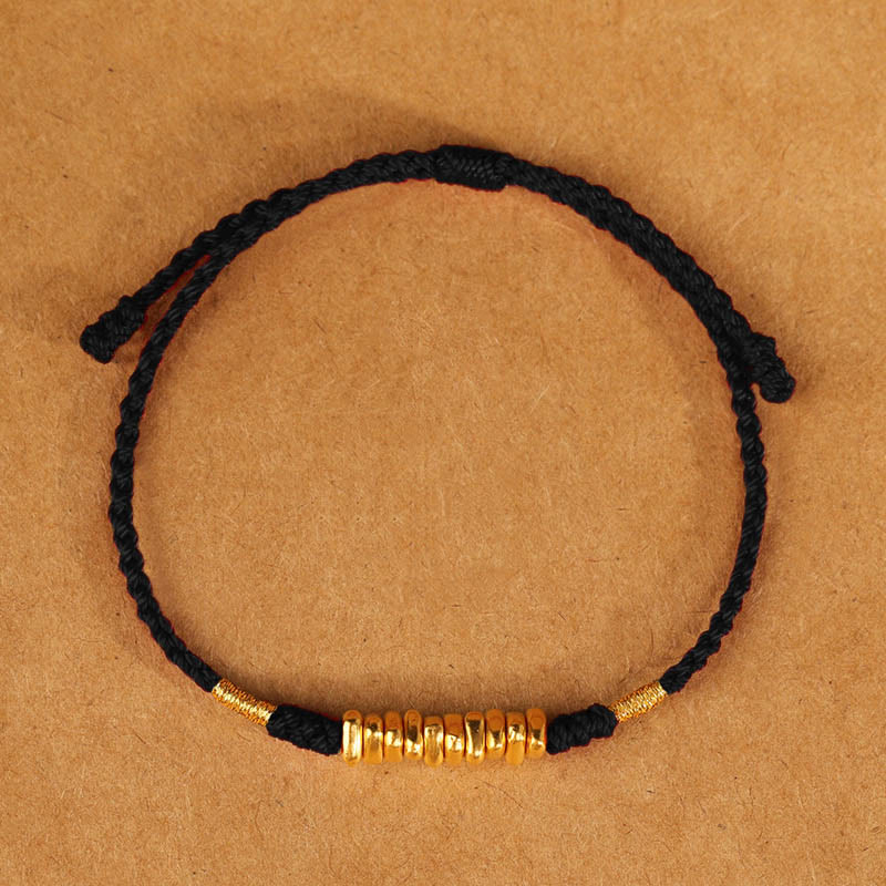 Buddha Stones 999 Gold Small Pieces String Protection Luck Ultra-Thin Braided Bracelet - Black Rope(Wrist Circumference 14-18cm - image 13