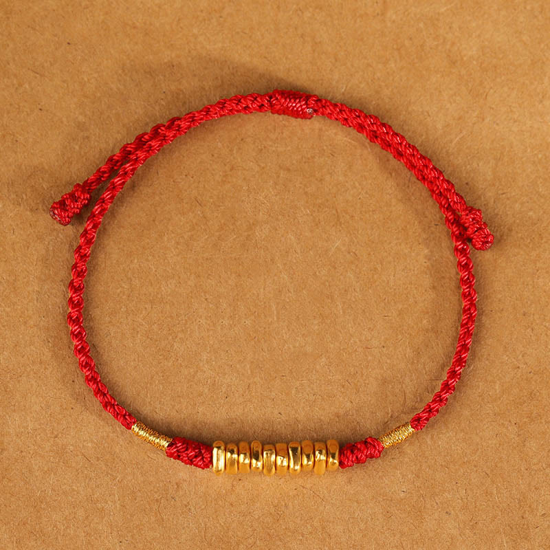 Buddha Stones 999 Gold Small Pieces String Protection Luck Ultra-Thin Braided Bracelet - Red Rope(Wrist Circumference 14-18cm) - image 11