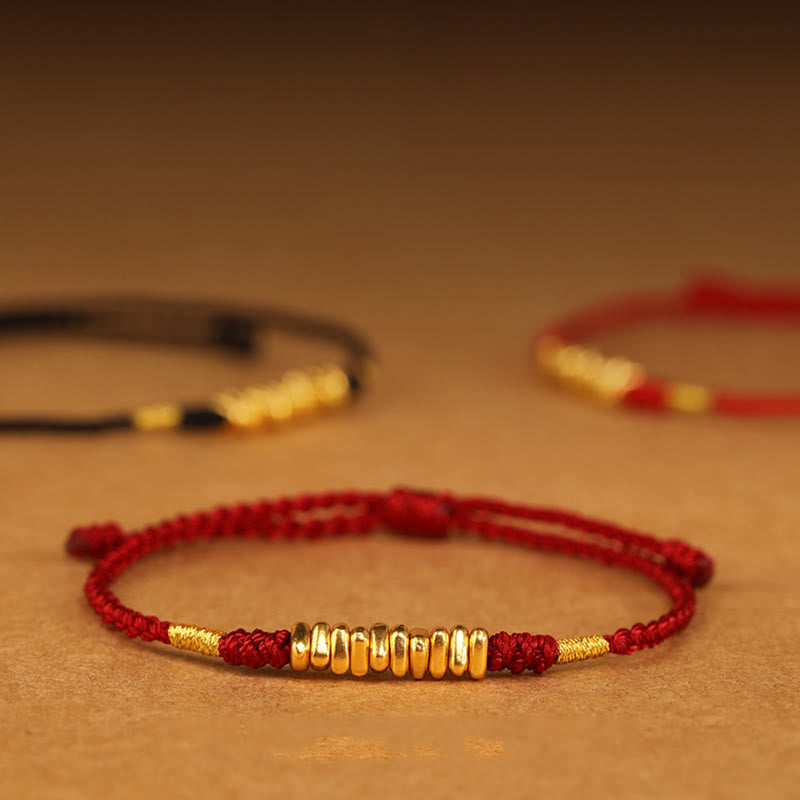 Buddha Stones 999 Gold Small Pieces String Protection Luck Ultra-Thin Braided Bracelet - image 0
