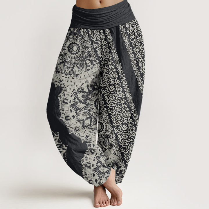 Buddha Stones Mandala Pattern Parallel Flowers Women's Elastic Waist Harem Pants - DimGray - US22，UK/AU26，EU54 (6XL) - image 0