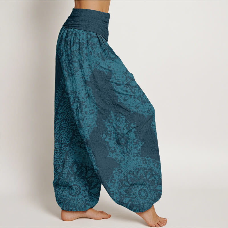 Buddha Stones Mandala Pattern Parallel Flowers Women's Elastic Waist Harem Pants - image 5