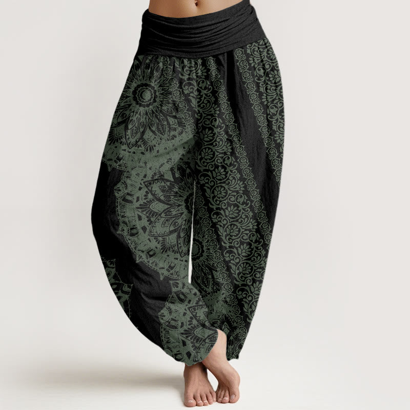 Buddha Stones Mandala Pattern Parallel Flowers Women's Elastic Waist Harem Pants - Black - US22，UK/AU26，EU54 (6XL) - image 7
