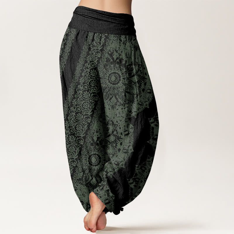 Buddha Stones Cotton Mandala Pattern Parallel Flowers Women's Elastic Waist Harem Pants - image 9