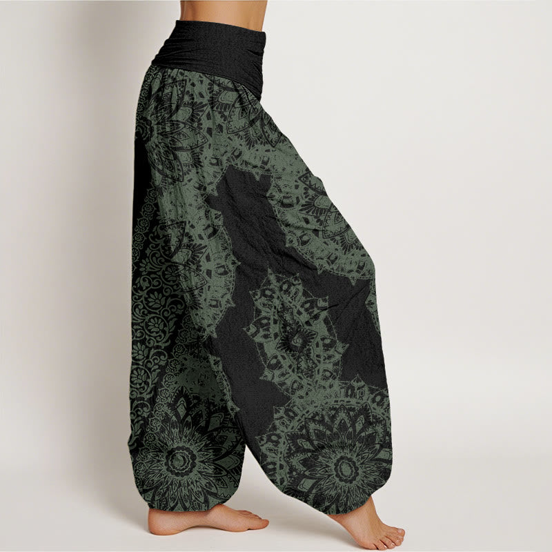 Buddha Stones Mandala Pattern Parallel Flowers Women's Elastic Waist Harem Pants - image 8