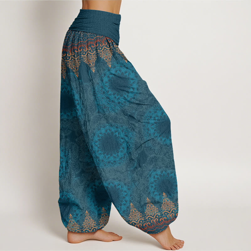 Buddha Stones Triangular Mandala Patterns Women's Elastic Waist Harem Pants - image 1