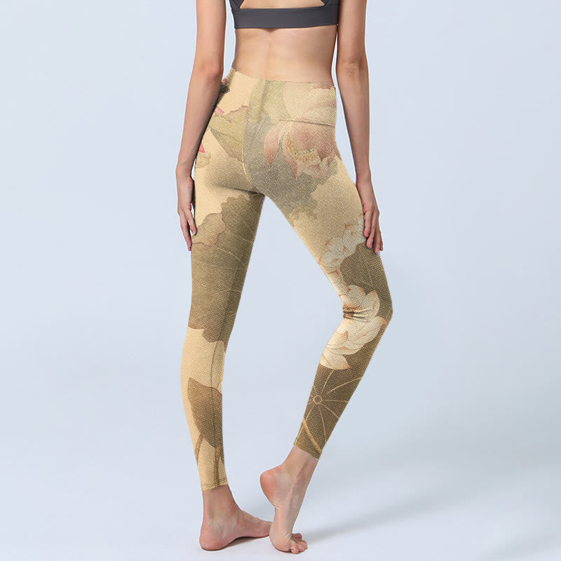 Buddha Stones Lotus Flowers Leaves Print Gym Leggings Women's Yoga Pants - image 4