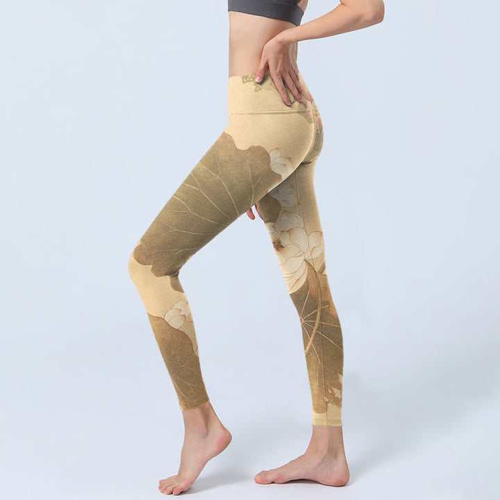 Buddha Stones Lotus Flowers Leaves Print Gym Leggings Women's Yoga Pants - image 2