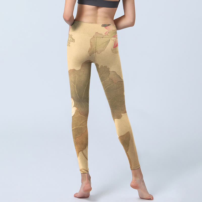 Buddha Stones Lotus Flowers Leaves Print Gym Leggings Women's Yoga Pants - image 6