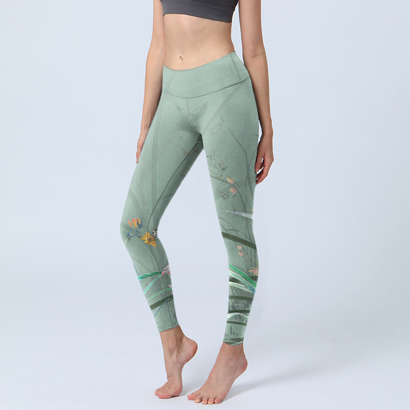 Buddha Stones White Pink Orchids Leaves Print Gym Leggings Women's Yoga Pants - MediumAquamarine - US18，UK/AU22，EU50 (4XL) - image 0