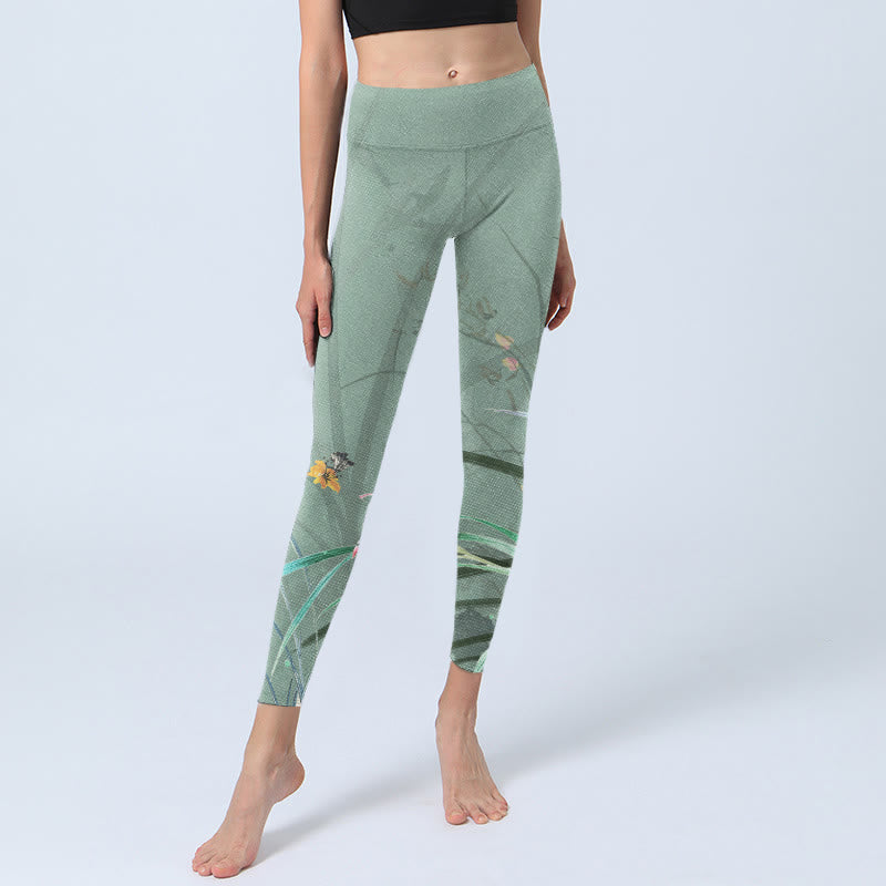 Buddha Stones White Pink Orchids Leaves Print Gym Leggings Women's Yoga Pants - image 5