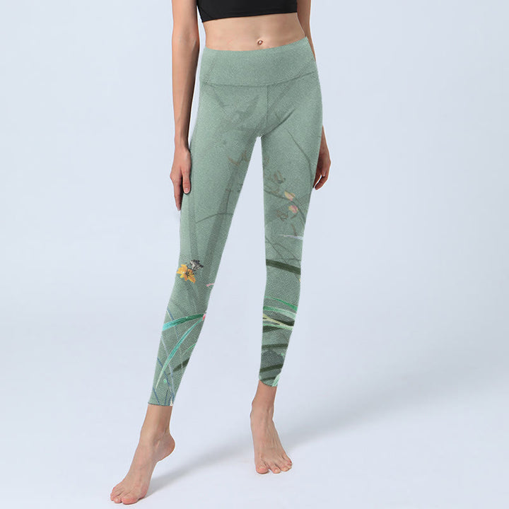 Buddha Stones White Pink Orchids Leaves Print Gym Leggings Women's Yoga Pants - image 5