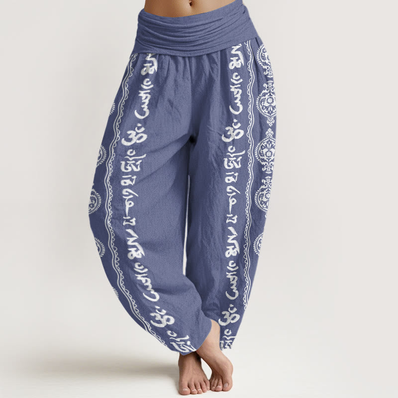 Buddha Stones Mandala Om Mani Padme Hum Women's Elastic Waist Harem Pants - SteelBlue - US22，UK/AU26，EU54 (6XL) - image 0