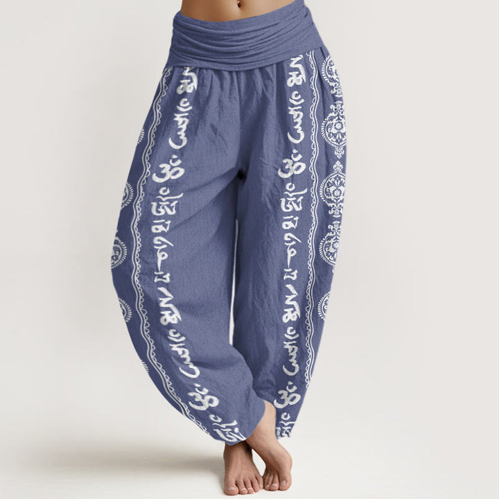 Buddha Stones Cotton Mandala Om Mani Padme Hum Women's Elastic Waist Harem Pants - SteelBlue - US22，UK/AU26，EU54 (6XL) - image 0