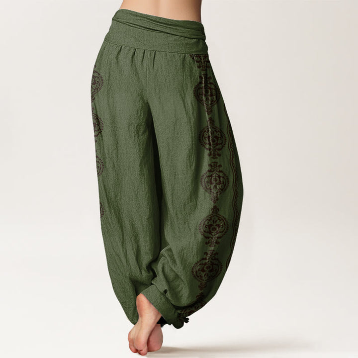 Buddha Stones Mandala Om Mani Padme Hum Women's Elastic Waist Harem Pants - image 6