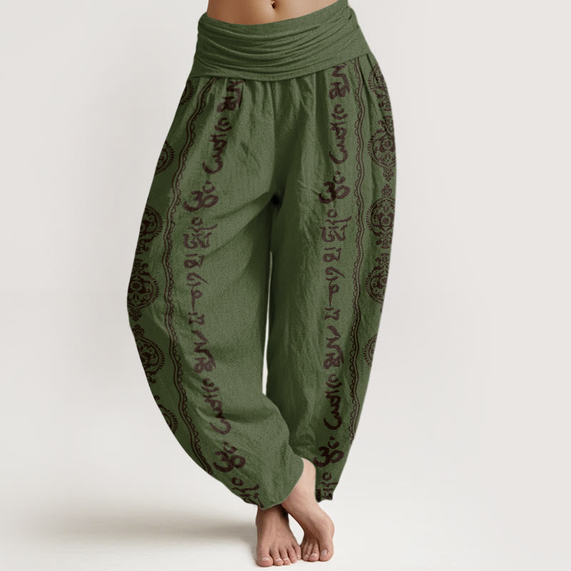 Buddha Stones Cotton Mandala Om Mani Padme Hum Women's Elastic Waist Harem Pants - DarkOliveGreen - US22，UK/AU26，EU54 (6XL) - image 4