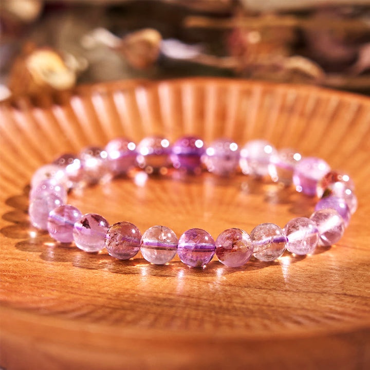 Buddha Stone Various Crystals Malachite Lazurite Hemimorphite Calmness Bracelet - Purple Phantom(Wrist Circumference: 14-16cm) - image 153