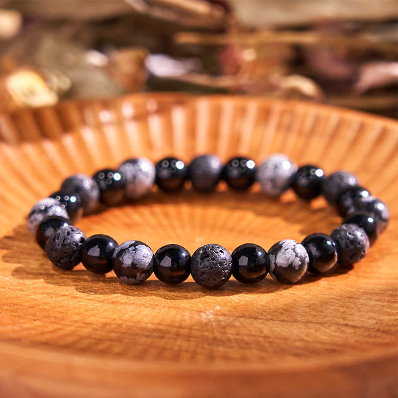 Buddha Stone Various Crystals Malachite Lazurite Hemimorphite Calmness Bracelet - Snowflake Obsidian Lava Rock Black Glass Beads(Wrist Circumference: 14-16cm) - image 161