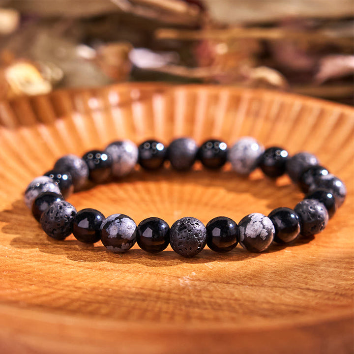 Buddha Stone Various Crystals Malachite Lazurite Hemimorphite Calmness Bracelet - Snowflake Obsidian Lava Rock Black Glass Beads(Wrist Circumference: 14-16cm) - image 161