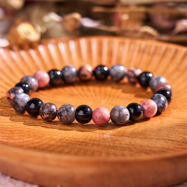 Buddha Stone Various Crystals Malachite Lazurite Hemimorphite Calmness Bracelet - Rhodonite Black Glitter Stone Black Glass Beads(Wrist Circumference: 14-16cm) - image 162