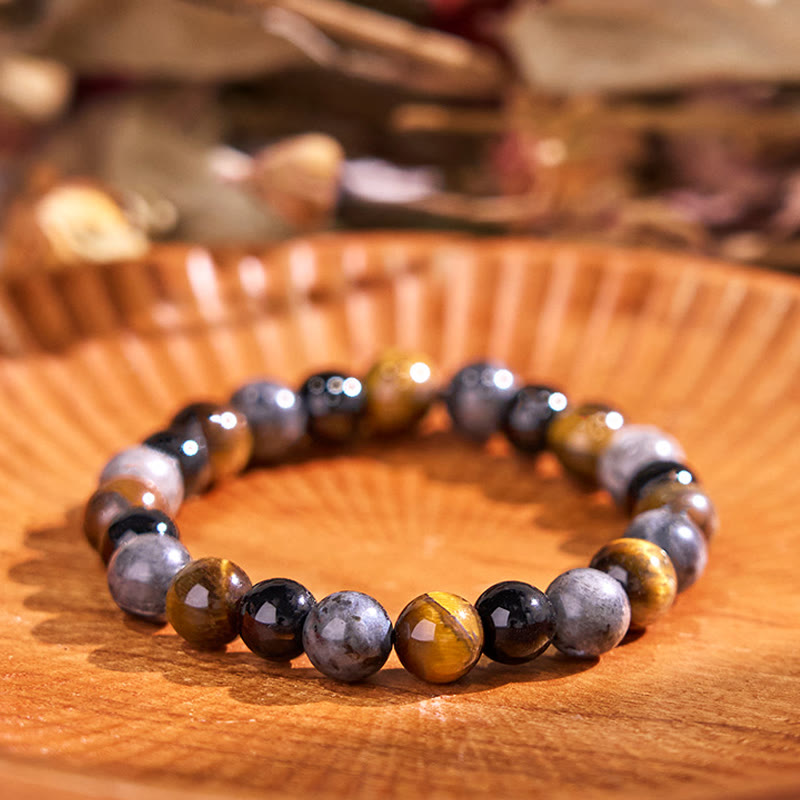 Buddha Stone Various Crystals Malachite Lazurite Hemimorphite Calmness Bracelet - Tiger Eye Black Glitter Stone Black Glass Beads(Wrist Circumference: 14-16cm) - image 159
