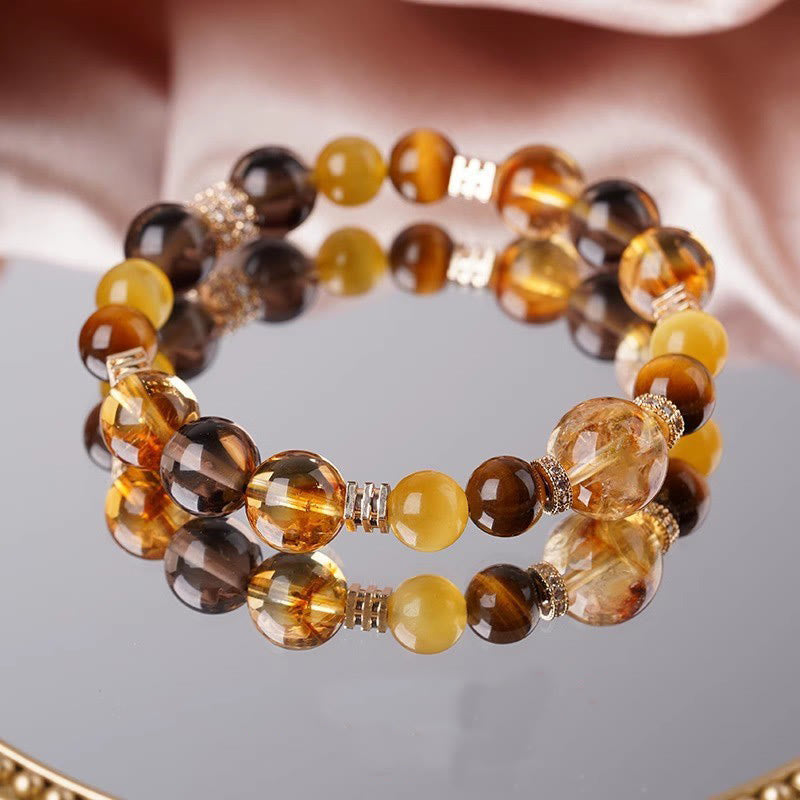 Buddha Stones Citrine Topaz Tiger Eye Happiness Bracelet - image 0