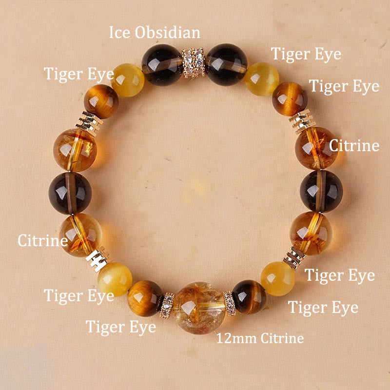 Buddha Stones Citrine Topaz Tiger Eye Happiness Bracelet - 10mm - image 1