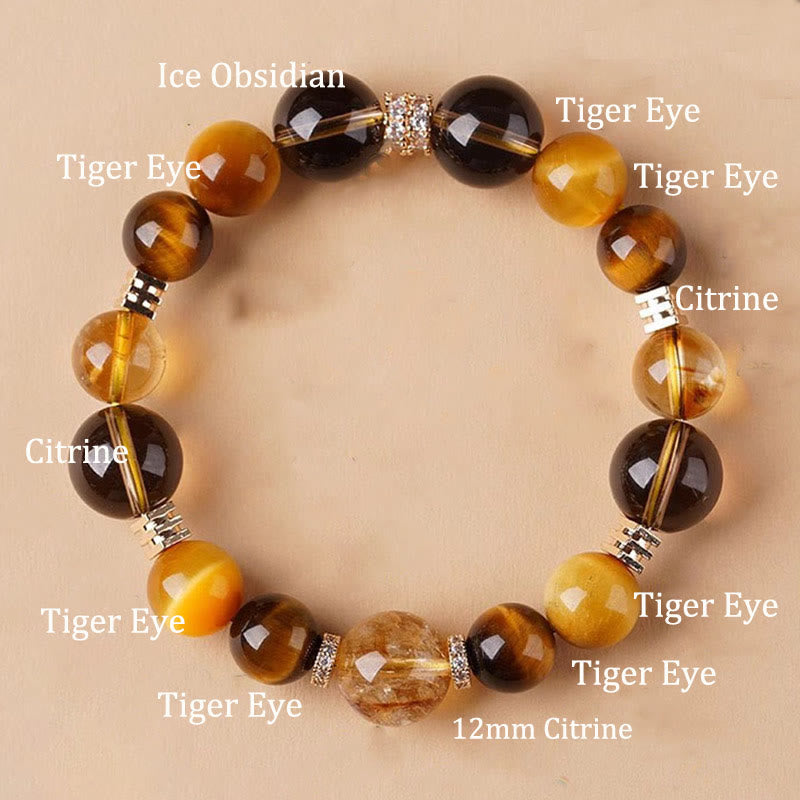 Buddha Stones Citrine Topaz Tiger Eye Happiness Bracelet - 12mm - image 8