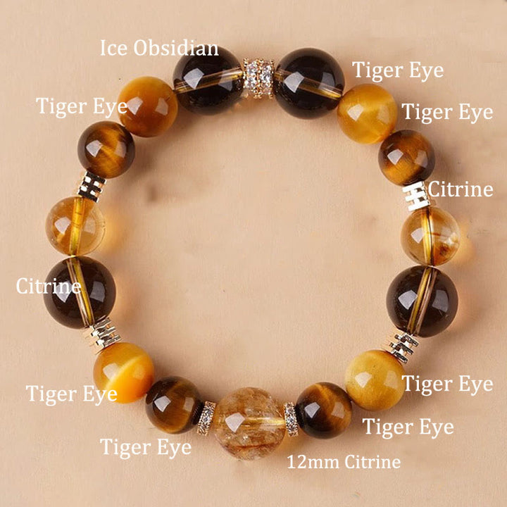 Buddha Stones Citrine Topaz Tiger Eye Happiness Bracelet - 12mm - image 8