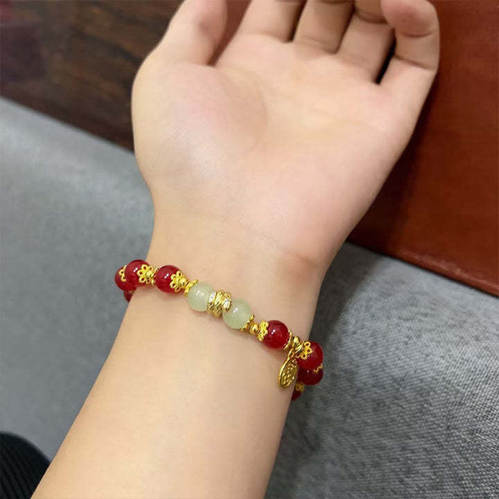 Buddha Stones Red Agate Jade Fu Character Year of the Snake Calm Bracelet - image 3
