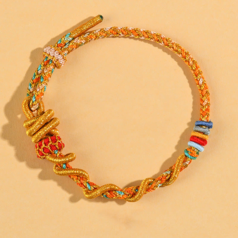 Buddha Stones Colorful String Snake Dragon Year of the Snake Luck Bracelet - Orange Adamantine knot - image 3