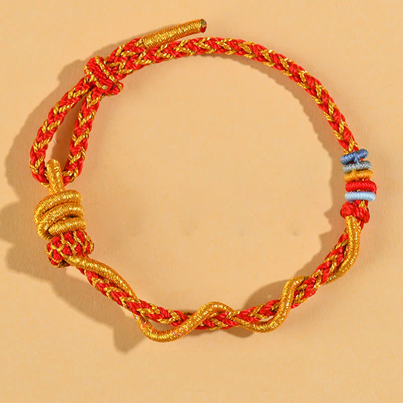 Buddha Stones Colorful String Snake Dragon Year of the Snake Luck Bracelet - Red Gold Adamantine knot - image 10