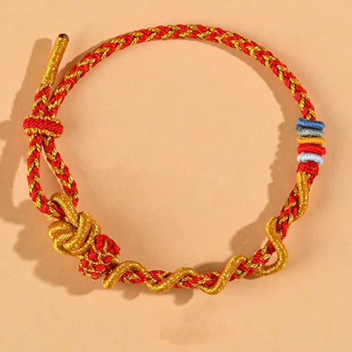 Buddha Stones Colorful String Snake Dragon Year of the Snake Luck Bracelet - Red Gold Dimple Knot - image 19