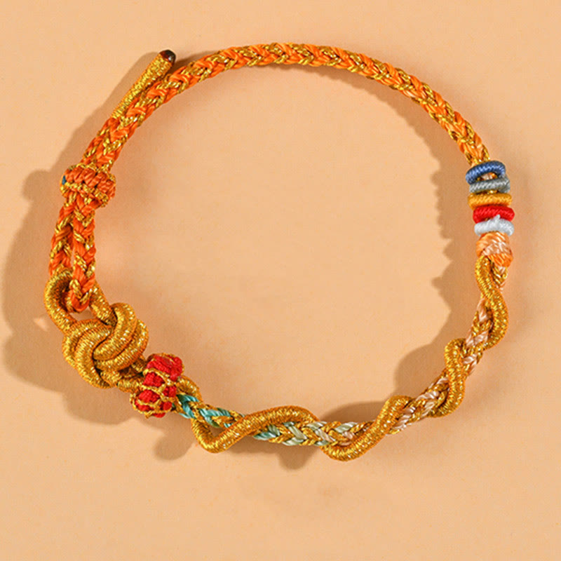 Buddha Stones Colorful String Snake Dragon Year of the Snake Luck Bracelet - Orange Dimple Knot - image 22