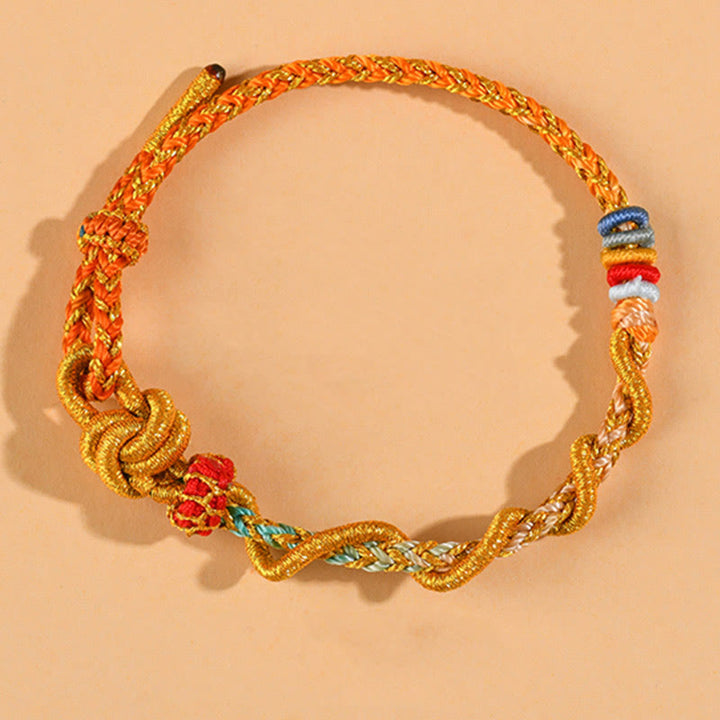 Buddha Stones Colorful String Snake Dragon Year of the Snake Luck Bracelet - Orange Dimple Knot - image 22