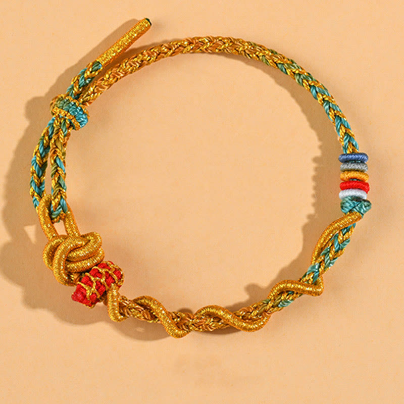 Buddha Stones Colorful String Snake Dragon Year of the Snake Luck Bracelet - Gold Green Dimple Knot - image 25