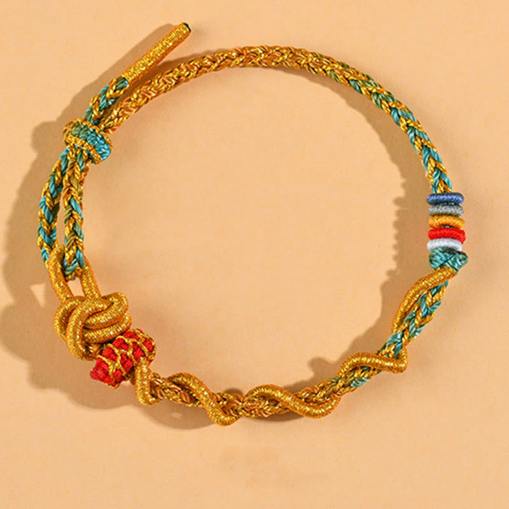 Buddha Stones Colorful String Snake Dragon Year of the Snake Luck Bracelet - Gold Green Dimple Knot - image 25