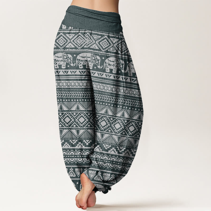 Buddha Stones Cotton Casual Elephant Geometric Figure Women's Elastic Waist Harem Pants - image 6