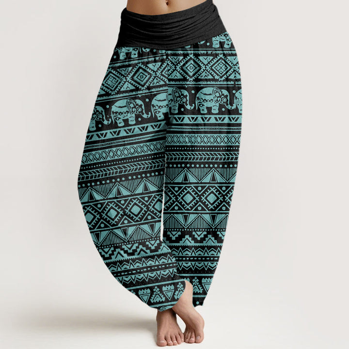 Buddha Stones Casual Elephant Geometric Figure Women's Elastic Waist Harem Pants - MediumTurquoise - US22，UK/AU26，EU54 (6XL) - image 7