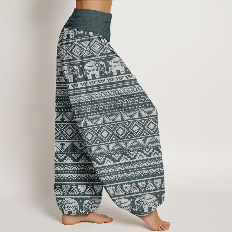 Buddha Stones Cotton Casual Elephant Geometric Figure Women's Elastic Waist Harem Pants - image 5