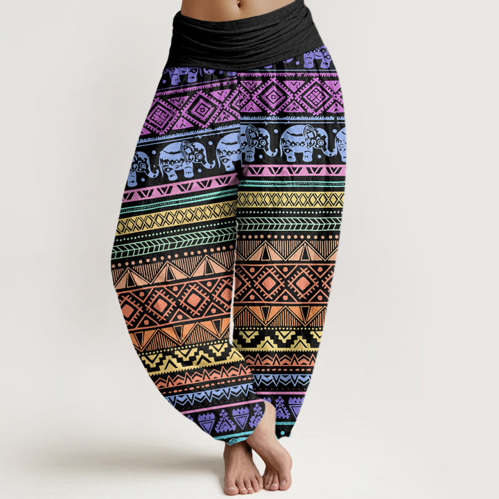 Buddha Stones Casual Elephant Geometric Figure Women's Elastic Waist Harem Pants - Black - US22，UK/AU26，EU54 (6XL) - image 0